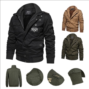Men's Cotton Zip Front Stand Collar Military Jackets